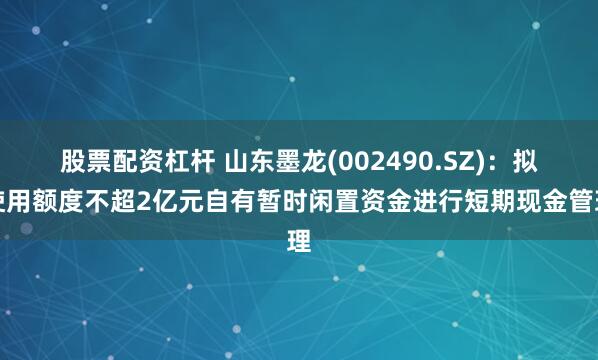 股票配资杠杆 山东墨龙(002490.SZ)：拟使用额度不超2亿元自有暂时闲置资金进行短期现金管理